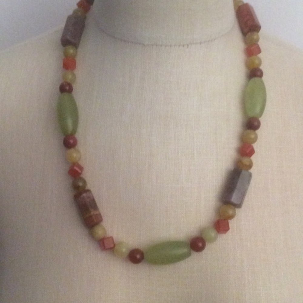 Handmade Natural Stone Boho Necklace 22" Long